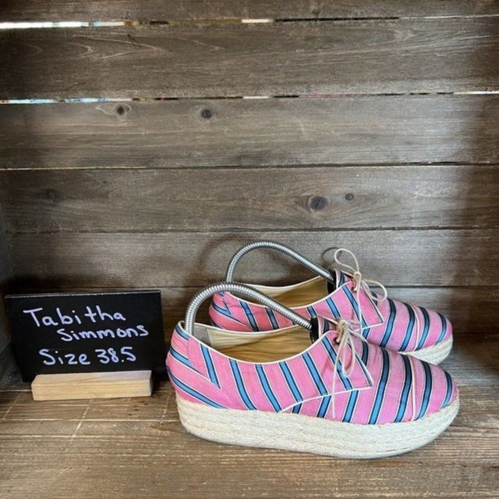 Womens Tabitha Simmons Pink Striped Espadrilles Shoes Size EUR 38.5 US 7.5 M GUC